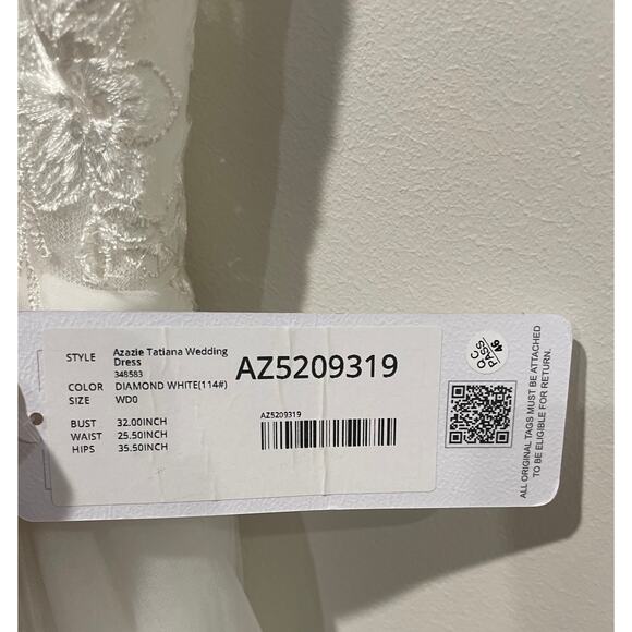 NWT Azazie Tatiana A-Line V-Neck Sequins Tulle Wedding Dress Diamond White Sz 0 - Picture 9 of 11
